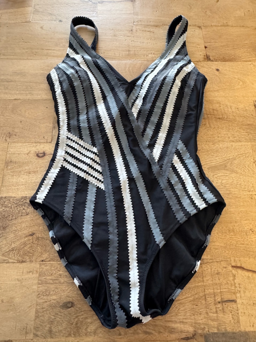 Gottex Black, Gray & White Striped One-Piece Swimsuit